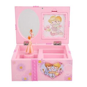 musical jewelry box for little girls, pink jewelry storage box with spinning ballerina plastic dancing princess music box, ideal girls, kids