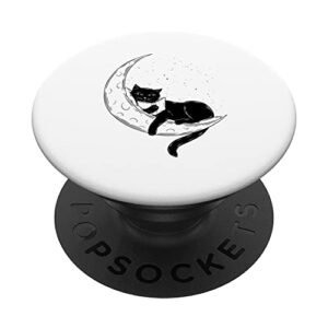 black cat moon reading book popsockets swappable popgrip