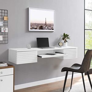 modway render 60" mid-century modern wall-mount office desk in white