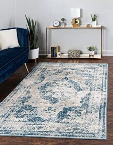 rugs.com monte carlo collection rug – 5' x 8' blue medium rug perfect for living rooms, large dining rooms, open floorplans