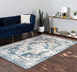 Rugs.com Monte Carlo Collection Rug – 5' x 8' Blue Medium Rug Perfect for Living Rooms, Large Dining Rooms, Open Floorplans