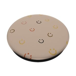 Smile Face Doodle Beige Brown 90s Y2K Aesthetic PopSockets Standard PopGrip