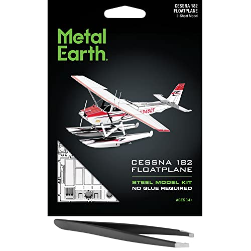 Metal Earth Fascinations Cessna 182 Floatplane 3D Metal Model Kit Bundle with Tweezers