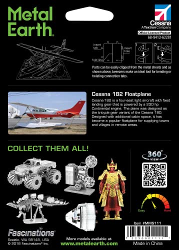 Metal Earth Fascinations Cessna 182 Floatplane 3D Metal Model Kit Bundle with Tweezers