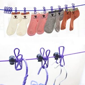 Zhoudafu 4 Pack Portable Travel Clothesline with 12 Clothespins, Windproof Clothing line with 12 Clothes Clips for Indoor Laundry&Balcony Clothes Drying line, Outdoor Camping Accessories (Purple)