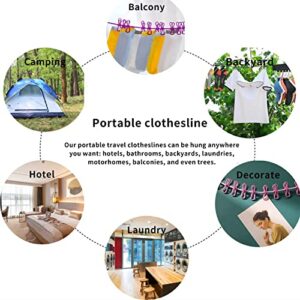 Zhoudafu 4 Pack Portable Travel Clothesline with 12 Clothespins, Windproof Clothing line with 12 Clothes Clips for Indoor Laundry&Balcony Clothes Drying line, Outdoor Camping Accessories (Purple)