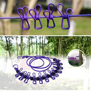 Zhoudafu 4 Pack Portable Travel Clothesline with 12 Clothespins, Windproof Clothing line with 12 Clothes Clips for Indoor Laundry&Balcony Clothes Drying line, Outdoor Camping Accessories (Purple)