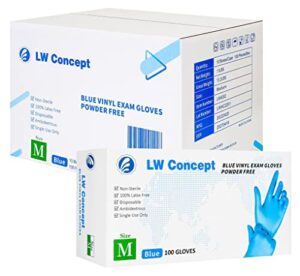 lw concept blue vinyl exam gloves for medical/food safe/cleaning/handling use multipurpose latex & powder free, 4.5 mil (lw4002, medium)