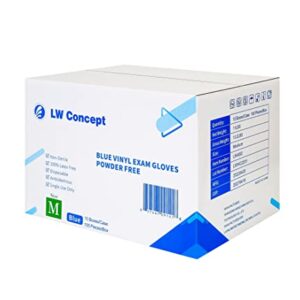 LW Concept Blue Vinyl Exam Gloves for Medical/Food Safe/Cleaning/Handling Use Multipurpose Latex & Powder Free, 4.5 mil (LW4002, Medium)