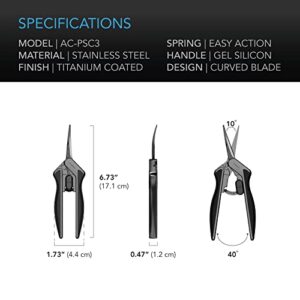 AC Infinity 6.6” Stainless Steel Curved Pruning Shear, Lightweight Ergonomic Design, Curved Precision Blades with Nonstick Titanium Coating for Gardening, Hydroponics, Grow Tents