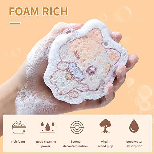 Skycase Cleaning Dish Sponge for Kitchen,[4 Pack] Reusable Compressed Wood Pulp Cleaning Sponges-Quick Drying Non Scratch Sponge for Use in Kitchens, Bathroom and More