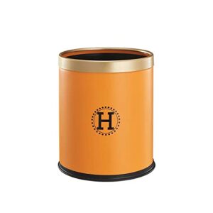 round trash can, 3 gallon bedroom garbage can, office waste basket for living room, plastic garbage bin without lid, dual layer small waste bin with gold edge for bathroom, kitchen, hotel (orange)