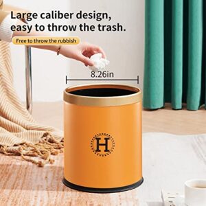 Round Trash Can, 3 Gallon Bedroom Garbage Can, Office Waste Basket for Living Room, Plastic Garbage Bin Without Lid, Dual Layer Small Waste Bin with Gold Edge for Bathroom, Kitchen, Hotel (Orange)