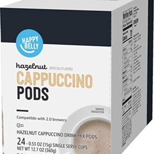 Amazon Brand - Happy Belly Light Roast Cappuccino Coffee Pods, Hazelnut Flavored, Compatible with K-Cup Brewers, 24 Count