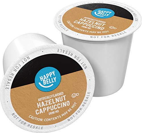 Amazon Brand - Happy Belly Light Roast Cappuccino Coffee Pods, Hazelnut Flavored, Compatible with K-Cup Brewers, 24 Count