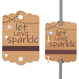 100pcs cute wedding sparkler tags with match holder and striker send off exit tags for weddings, kraft paper