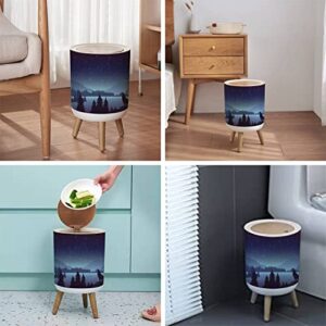 Small Trash Can with Lid for Bathroom Kitchen Office Diaper mountains landscape flat Night nature scenery fir trees hills horizon Bedroom Garbage Trash Bin Dog Proof Waste Basket Cute Decorative