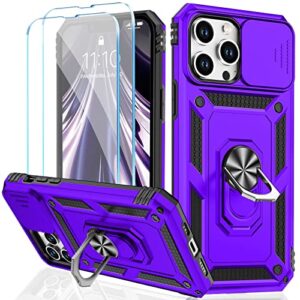 moofel for iphone 13 pro max case with 2 pack tempered glass screen protector duty protective camera & kickstand 【military grade】 heavy cover for iphone 13 pro max 6.7 inch (purple)