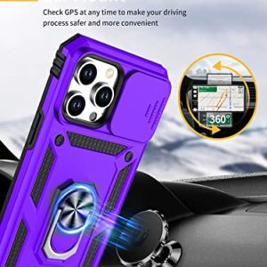 Moofel for iPhone 13 Pro Max Case with 2 Pack Tempered Glass Screen Protector Duty Protective Camera & Kickstand 【Military Grade】 Heavy Cover for iPhone 13 Pro Max 6.7 Inch (Purple)