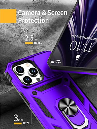 Moofel for iPhone 13 Pro Max Case with 2 Pack Tempered Glass Screen Protector Duty Protective Camera & Kickstand 【Military Grade】 Heavy Cover for iPhone 13 Pro Max 6.7 Inch (Purple)