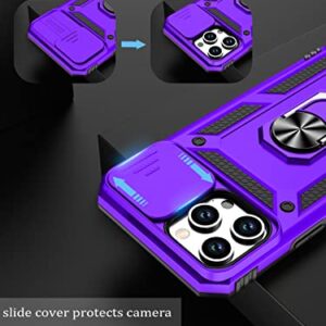 Moofel for iPhone 13 Pro Max Case with 2 Pack Tempered Glass Screen Protector Duty Protective Camera & Kickstand 【Military Grade】 Heavy Cover for iPhone 13 Pro Max 6.7 Inch (Purple)