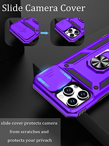 Moofel for iPhone 13 Pro Max Case with 2 Pack Tempered Glass Screen Protector Duty Protective Camera & Kickstand 【Military Grade】 Heavy Cover for iPhone 13 Pro Max 6.7 Inch (Purple)