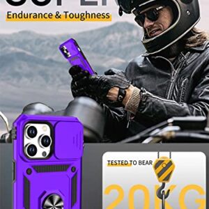 Moofel for iPhone 13 Pro Max Case with 2 Pack Tempered Glass Screen Protector Duty Protective Camera & Kickstand 【Military Grade】 Heavy Cover for iPhone 13 Pro Max 6.7 Inch (Purple)