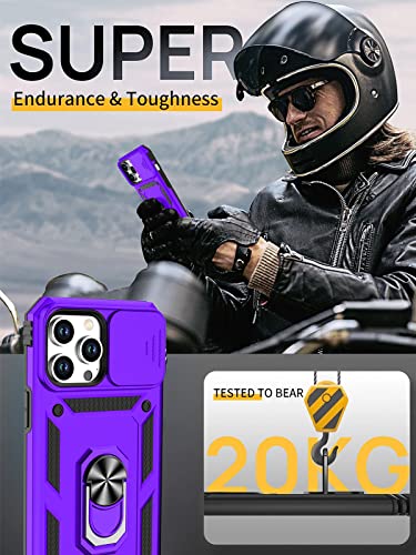 Moofel for iPhone 13 Pro Max Case with 2 Pack Tempered Glass Screen Protector Duty Protective Camera & Kickstand 【Military Grade】 Heavy Cover for iPhone 13 Pro Max 6.7 Inch (Purple)