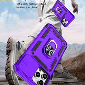 Moofel for iPhone 13 Pro Max Case with 2 Pack Tempered Glass Screen Protector Duty Protective Camera & Kickstand 【Military Grade】 Heavy Cover for iPhone 13 Pro Max 6.7 Inch (Purple)