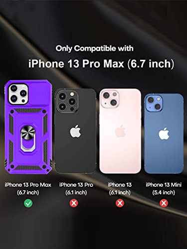 Moofel for iPhone 13 Pro Max Case with 2 Pack Tempered Glass Screen Protector Duty Protective Camera & Kickstand 【Military Grade】 Heavy Cover for iPhone 13 Pro Max 6.7 Inch (Purple)