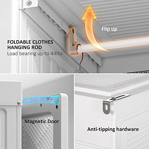 HOMCOM Portable Wardrobe Closet, Folding Bedroom Armoire, Clothes Storage Organizer with Cube Compartments, Hanging Rod, Magnet Doors, White