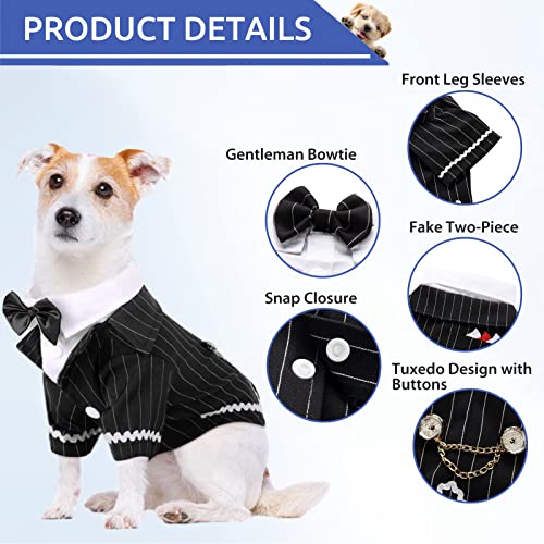 MORVIGIVE Striped Dog Tuxedo Formal Shirt, Puppy Suit Pet Costume with Bow Tie for Wedding Party Birthday, Doggie Gentleman Outfits Halloween Pet Dress-Up Cosplay Clothes for Small Medium Dogs