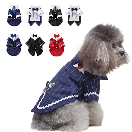 MORVIGIVE Striped Dog Tuxedo Formal Shirt, Puppy Suit Pet Costume with Bow Tie for Wedding Party Birthday, Doggie Gentleman Outfits Halloween Pet Dress-Up Cosplay Clothes for Small Medium Dogs