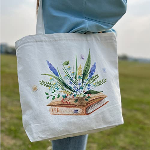 Lioying Canvas Tote Bag for Women, Reusable Grocery Bags Cute Tote Shoulder Bag Personalized Gifts with Zipper for Women Girl