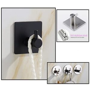 Self Adhesive Hooks 6Pack, 304 Stainless Steel Adhesive Coat Hooks, Sticky Towel Hooks, 4Pack Anti-Rust Waterproof Hooks for Kitchen Bathroom Office Toilet, No Drill Glue Needed (4PCS Black)