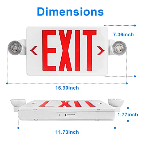 LED Exit Sign with Emergency Light, Red Exit Sign Light with 90 Minute Battery Backup, Red Letter Emergency Exit Sign Light with Two Adjustable Heads, AC 120-277V, UL Listed (1-Pack)