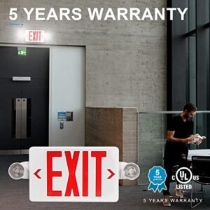 LED Exit Sign with Emergency Light, Red Exit Sign Light with 90 Minute Battery Backup, Red Letter Emergency Exit Sign Light with Two Adjustable Heads, AC 120-277V, UL Listed (1-Pack)