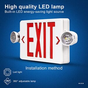 LED Exit Sign with Emergency Light, Red Exit Sign Light with 90 Minute Battery Backup, Red Letter Emergency Exit Sign Light with Two Adjustable Heads, AC 120-277V, UL Listed (1-Pack)