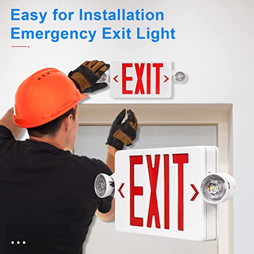 LED Exit Sign with Emergency Light, Red Exit Sign Light with 90 Minute Battery Backup, Red Letter Emergency Exit Sign Light with Two Adjustable Heads, AC 120-277V, UL Listed (1-Pack)