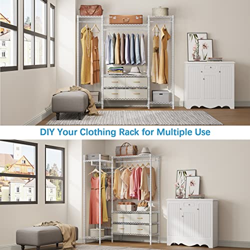 VIPEK V20i Wire Garment Rack Heavy Duty Clothes Rack Metal Clothing Rack with Adjustable Shelves Hanging Rods & Fabric Drawers, Compact Freestanding Bedroom Armoires Closet Storage Organizer, White