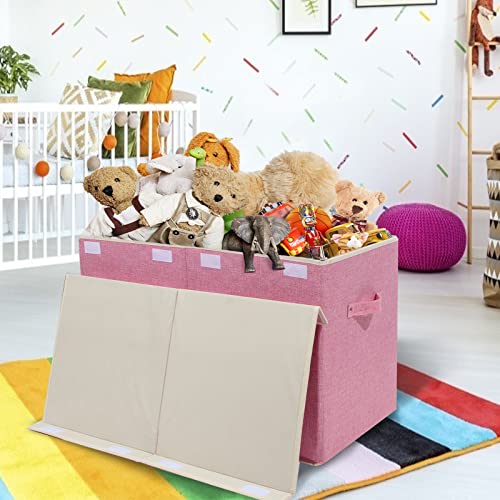 popoly Large Toy Box Chest with Lid, Collapsible Sturdy Toy Storage Organizer Boxes Bins Baskets