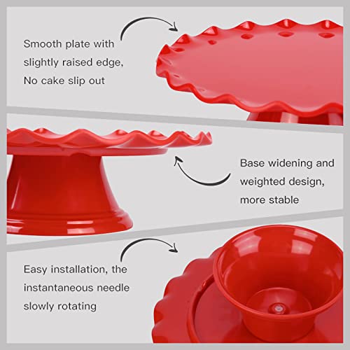 XMNFLY 10.8 Inch Floral Border Cake Stand, Melamine Display Stand,Cupcake Stand for Birthday Parties, Weddings, Baby Shower,Anniversary and Other Events, Red