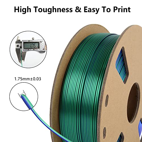 3D Printed Dragon 3D Printer Filament, Tri-Colors PLA Filament 1.75mm, Coextrusion Silk PLA Filament, Rainbow PLA Filament with Silk PLA Red-Blue-Green, 3D Printing Filament +/-0.02mm, 1kg/2.2lbs