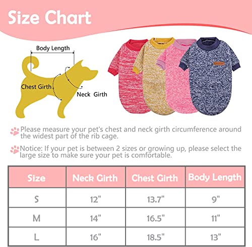 KOOLTAIL Dog Sweater Winter Clothes 4 Pack - 4 Colors Soft and Warm Suitable for Tiny Small Medium Dogs Puppy Pet Fall Sweaters Fashionable