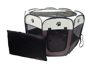 gommle portable pet playpen for small cat dog puppy rabbit,cat kitten playpen indoor outdoor with carrying case,waterproof bottom and removable zipper top (s(28.7" x 28.7" x 16"), brown)