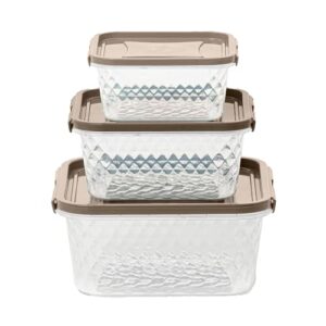 plasvale food storage plastic containers set of crystal line - 6 pieces - microwave, freezer and dishwasher safe - bpa free (brown)
