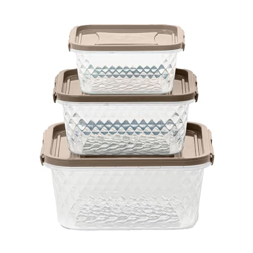 Plasvale Food Storage Plastic Containers Set of Crystal Line - 6 Pieces - Microwave, Freezer and Dishwasher Safe - BPA Free (Brown)