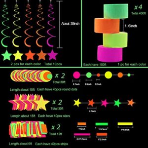 508feet Paper UV Neon Garland Black Light Neon Streamers Glow in The Dark Party Supplies for UV Blacklight Reactive Fluorescent Wedding Birthday Neon Party Supplies and Decorations