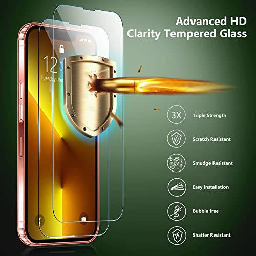 SPIDERCASE [3 in 1 Designed for iPhone 13 Pro Max Case, [Crystal Clear Not Yellowing][with 2 Pcs Tempered Glass Screen Protectors & 2 Pcs Camera Lens Protectors] Slim Thin Case (Rose Gold)