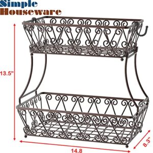 Simple Houseware 2-Tier Countertop Fruit Basket Bowl Storage, Bronze